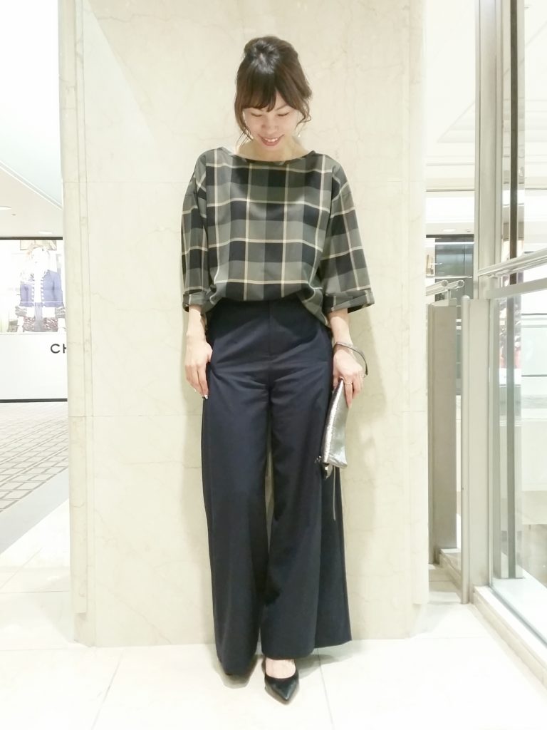 ワイドパンツ&チェックシャツ
